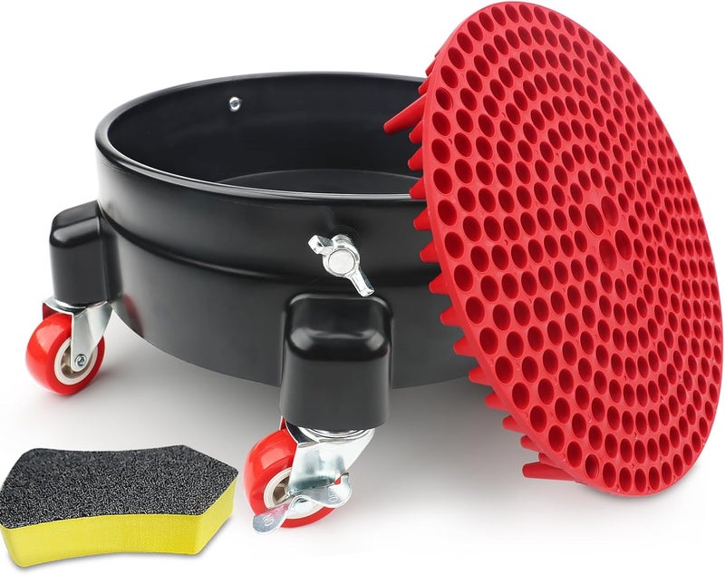 Linforking Bucket Dolly 5 Gallon with Wheels,360°Rolling Car Wash Buckets Dolly for 2.5 to 5 Gallon Buckets with Bucket Insert,Cleaning Brush,Supports Up to 300 lbs - Image 1